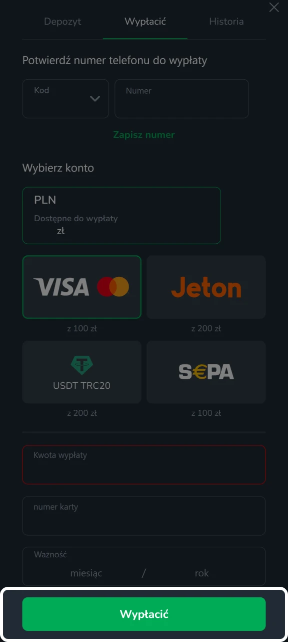 Zakończ transakcję wypłaty w Cactus Casino.