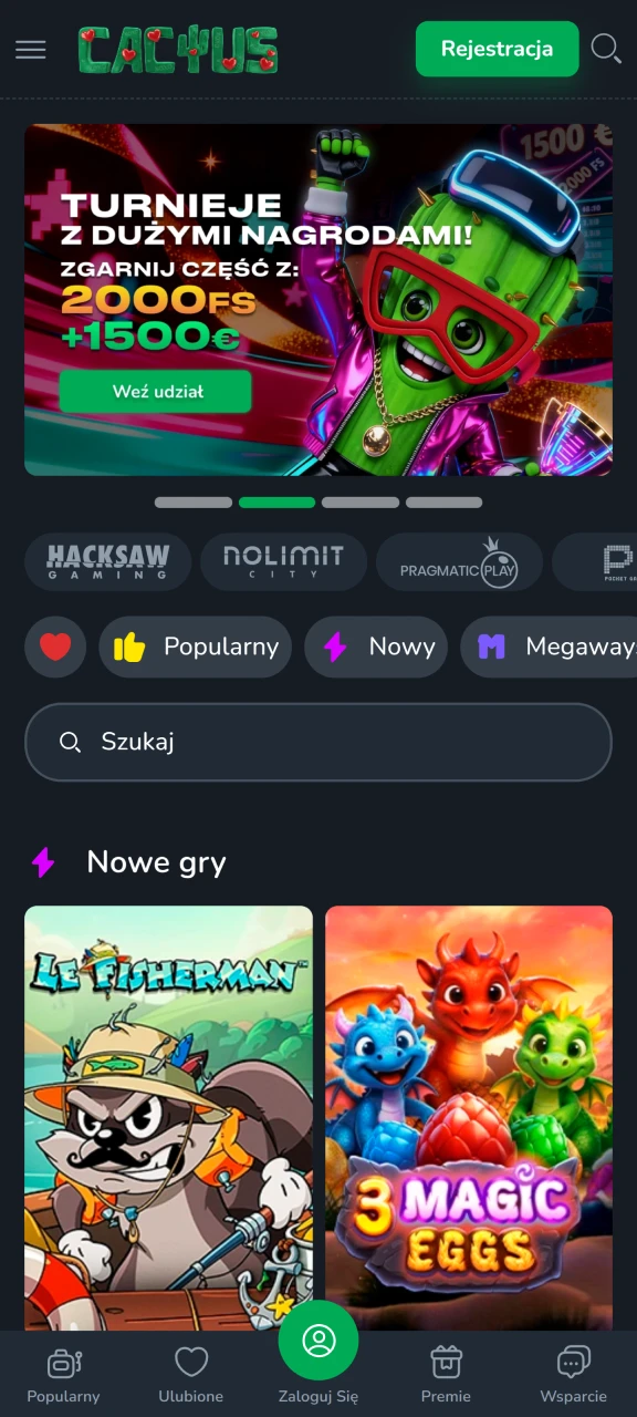 Otwórz oficjalną stronę Cactus Casino na swoim telefonie komórkowym.