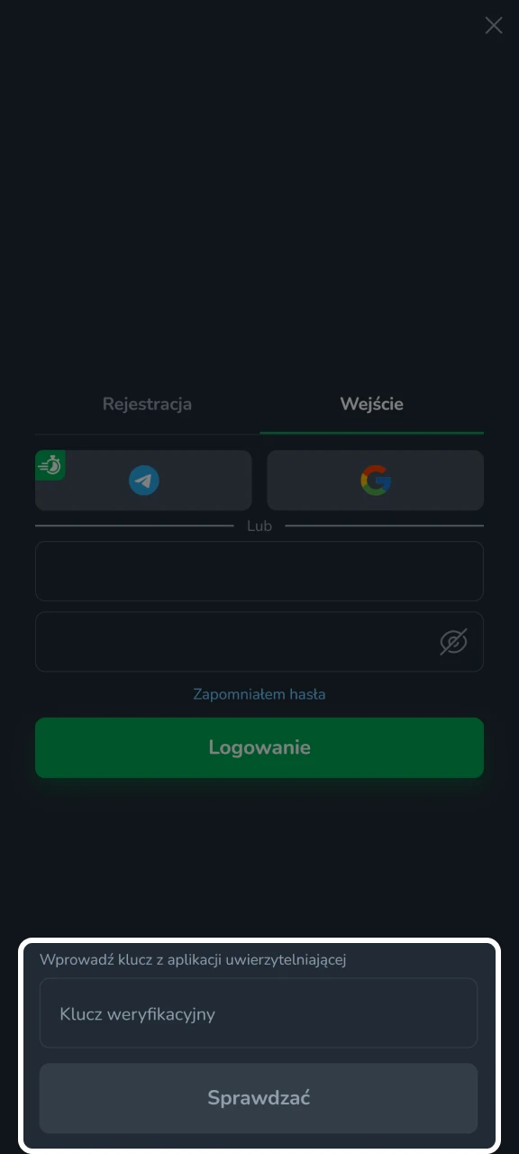 Jeśli uwierzytelnianie dwuskładnikowe jest włączone, dodaj kod, aby zalogować się do Cactus Casino.