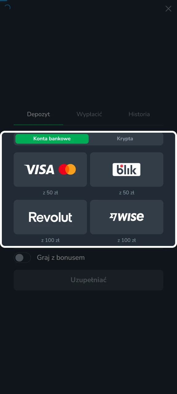 Wybierz metodę wpłaty, aby doładować swoje konto w Cactus Casino.