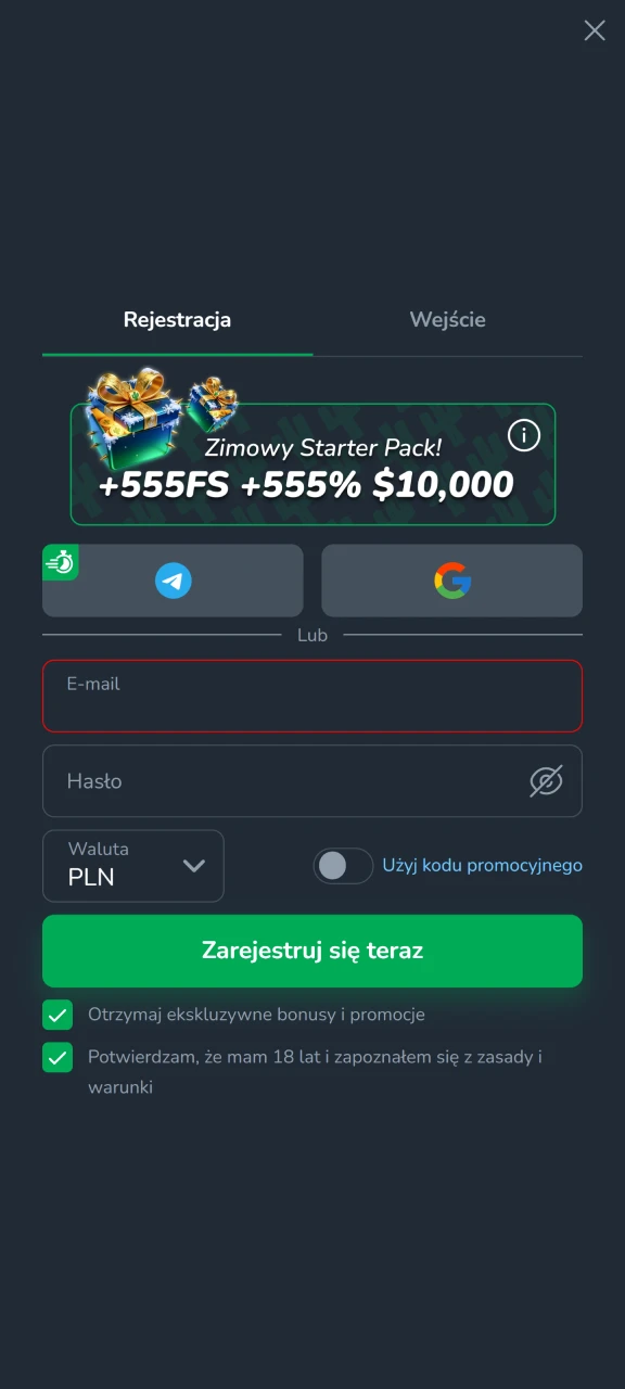 Przejdź szybką rejestrację w Cactus Casino, aby uzyskać pełny dostęp do platformy.