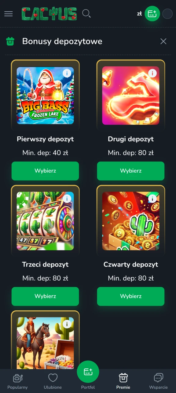 Przejdź do zakładki promocji w Cactus Casino i odbierz swój bonus.