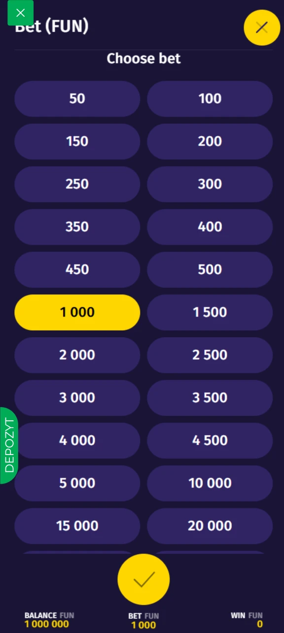 Wybierz swoją stawkę w dowolnej grze Cactus Casino.