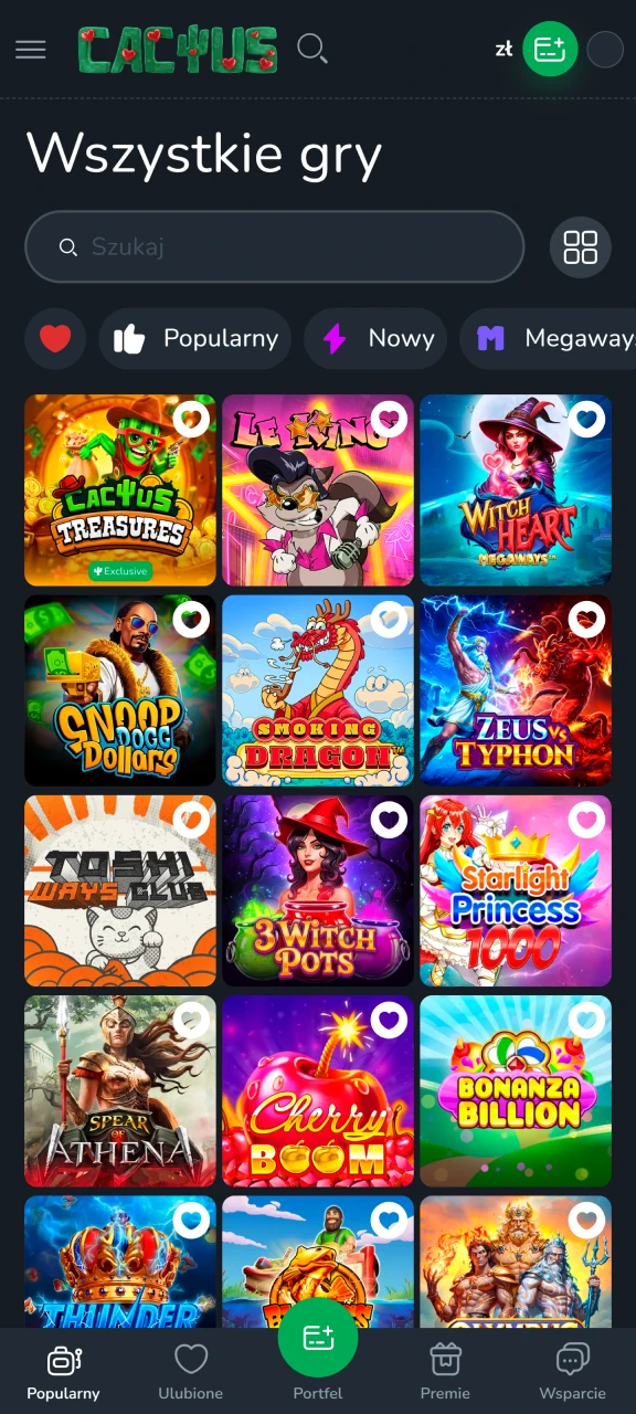 Wybierz swoją ulubioną grę w Cactus Casino.