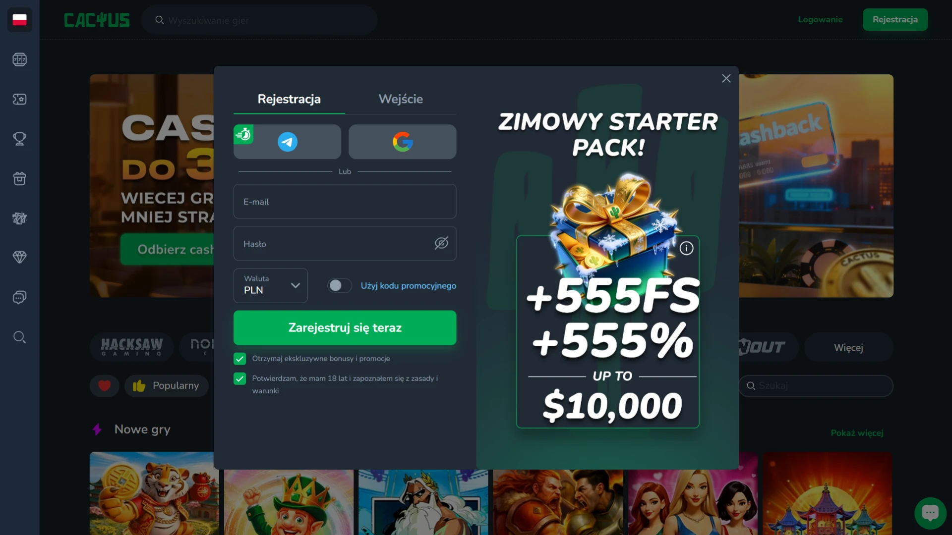 Zarejestruj się w Cactus Casino i zacznij zdobywać nagrody.