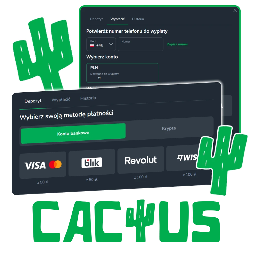 Cactus Casino oferuje popularne metody płatności dostępne w Polsce.