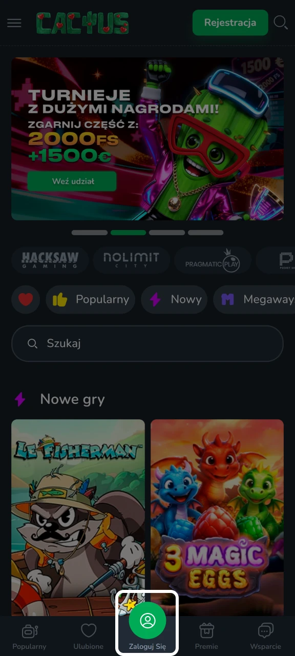 Otwórz formularz logowania na oficjalnej stronie Cactus Casino.